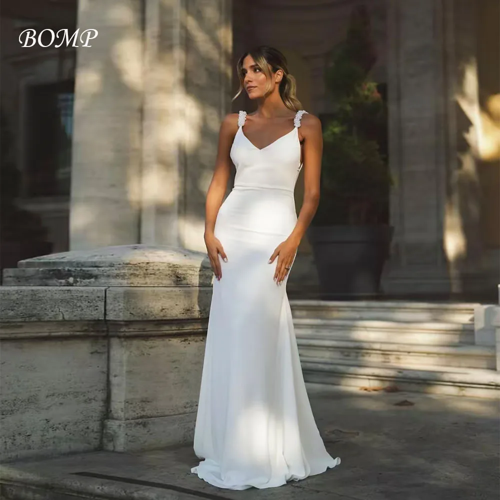 BOMP أنيقة اللؤلؤ الأشرطة فستان الزفاف للعروس مفتوحة الظهر حورية البحر سويب تراين فستان زفاف مخصص Vestido de novia 2026 #1