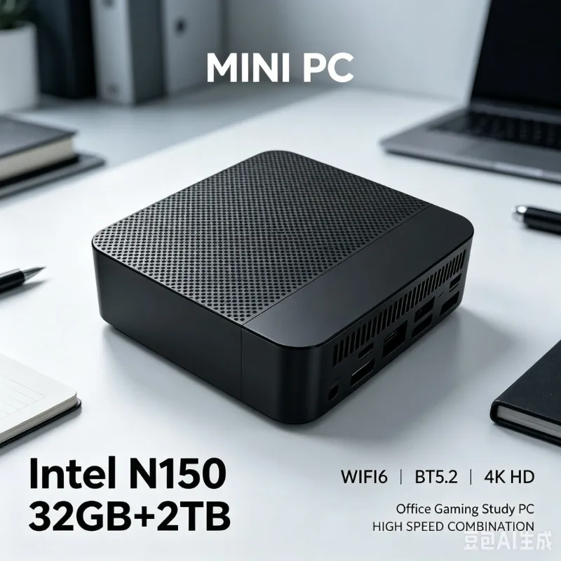 High Speed Mini PC Intel N150 16GB+2TB SSD WiFi 6 Display Windows 11 Portable Mini Desktop PC for Work Gaming Study