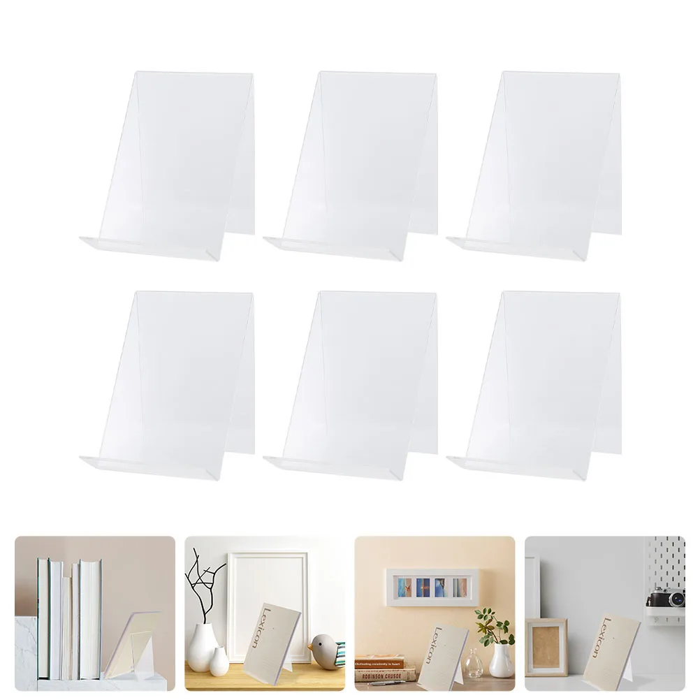 

6Pcs Acrylic Display Stands Transparent Book Holders Versatile Desktop Racks Files Oblique Brackets School Office Use
