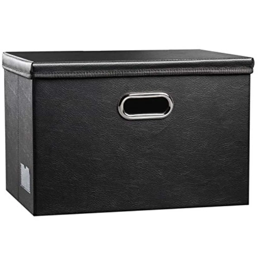 

Large Collapsible Storage Bin with Lid [1-Pack] Leather Fabric Foldable Storage Box Organizer Containes Basket Cube with Cover