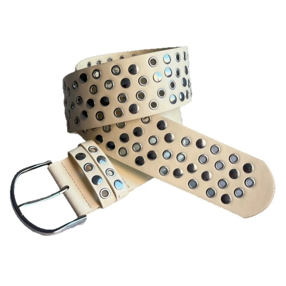 Versatile Rivet Wide Belt Heavy-Duty Design Adjustable Punk Studded Belt Multiple Holes Personalized Retro-style Decorative Belt