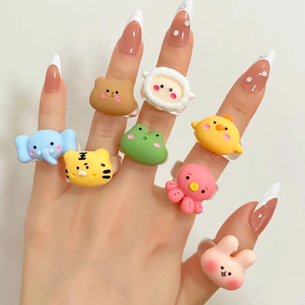 IPARAM Cute Plastic Ring for Women Men Lovely Frog Elephant Tiger Sheep Octopus Rabbit Chick Finger Rings Fashion Jewelry Gifts