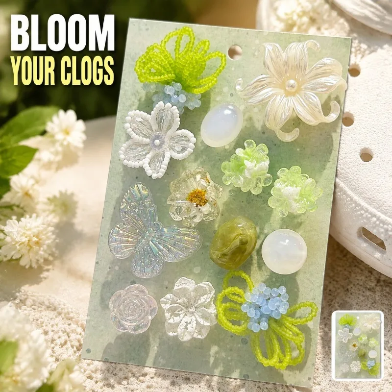 Crocheted Floral Shoe Charms Clips for Clogs, Handmade Knitted Flower Shoe Decoration, Garden Style DIY Shoe Accessories