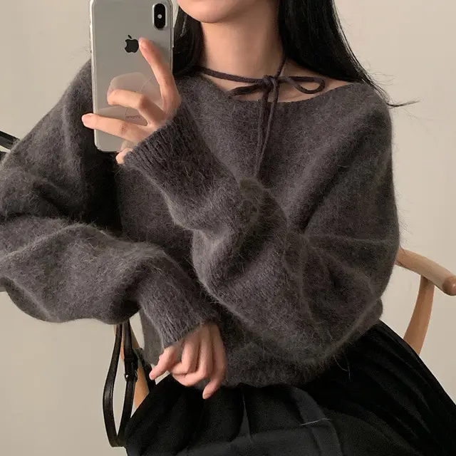 

Шикарный длинный вязаный свитер Sve, женский дизайн, весна-осень, новый топ с высоким воротником и подвесным галстуком Fem Top