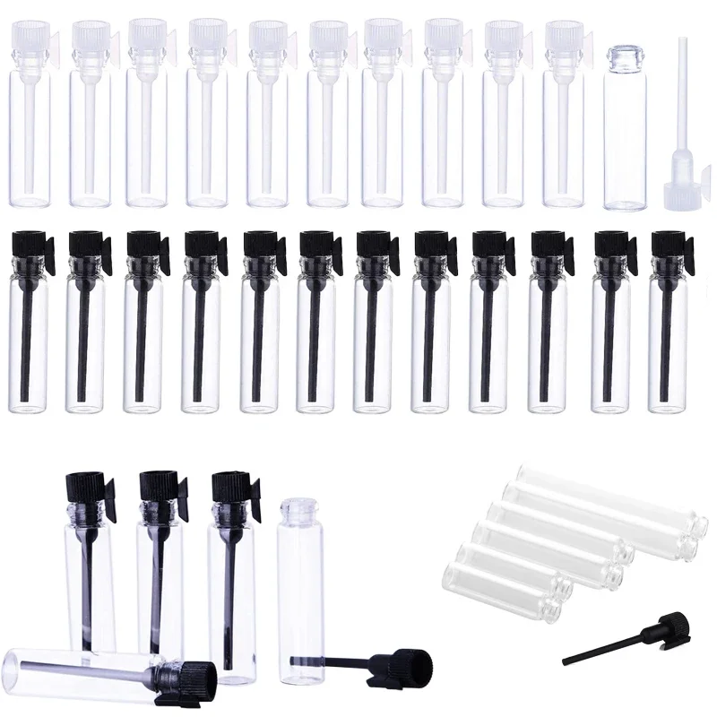 

100Pcs Empty 1/2/3ml Mini Glass Perfume Sample Bottles w/ Rod Cap Refillable Cosmetics Containers For Essential Oil Aromatherapy