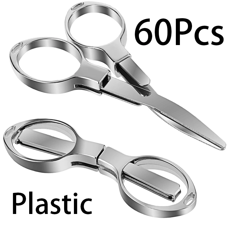 60Pcs Multifunctional 8-figure Telescopic Folding Scissors Plastic Scissors Travel Outdoor Mini Fishing Line Scissors