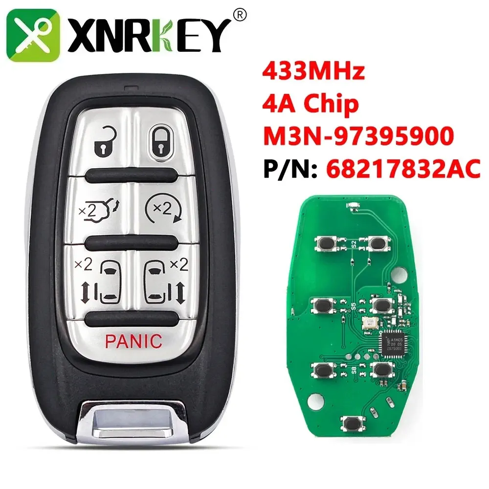 

XNRKEY For Chrysler Pacifica Voyager 2017-2020 68217832AC 4A 433MHz Replace Smart Promixity Card 7 Button Car Remote Control Key