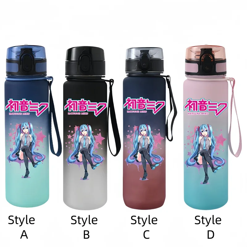 Hatsune Miku 650ml Fitness e sport bottiglia d\'acqua antigoccia in plastica per bere direttamente Miku capacità per bambini e studenti