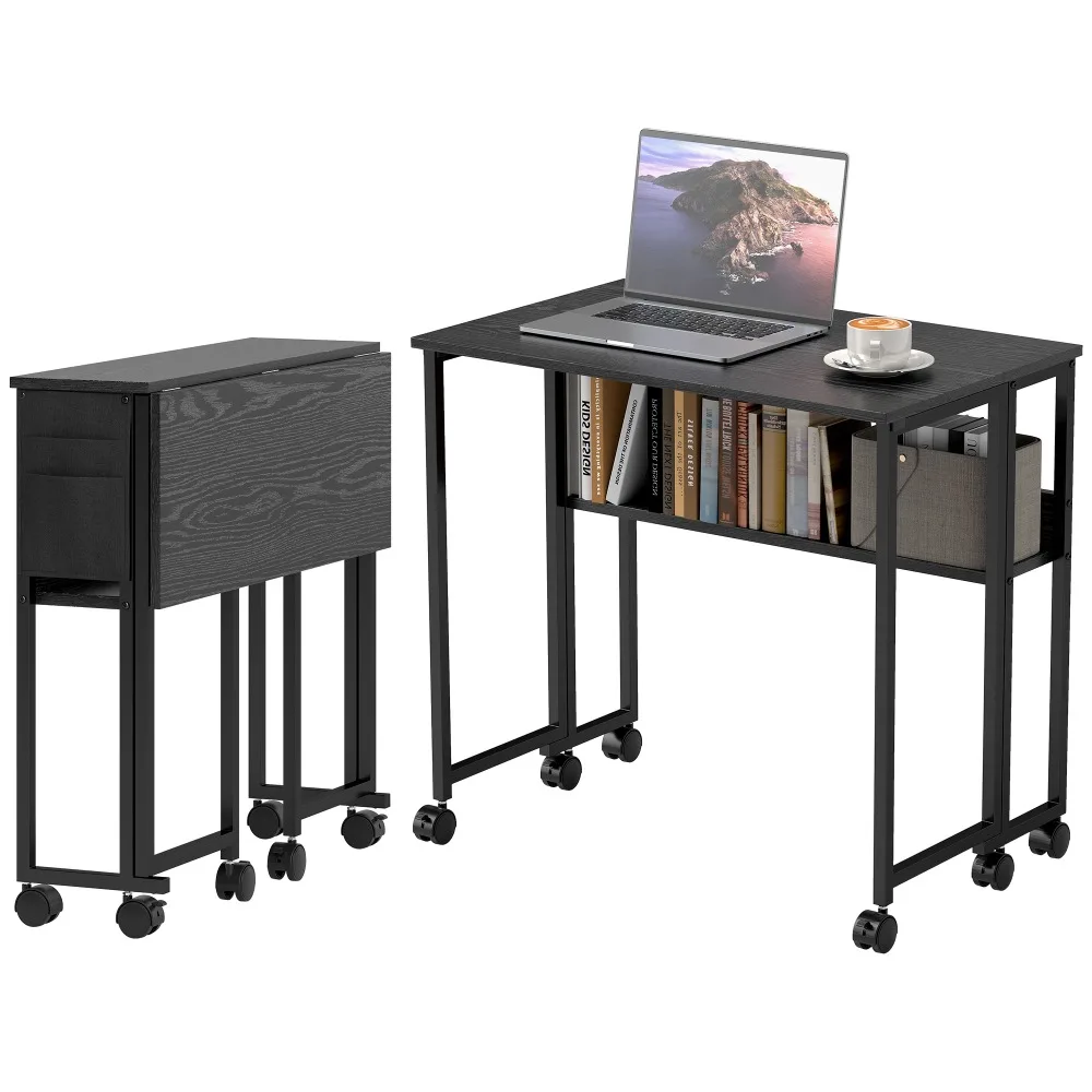 

Fold depth from 19.7" to 8.3" with drop leaf design, Easy to assemble, for livingroom,home office, Black, computer desk