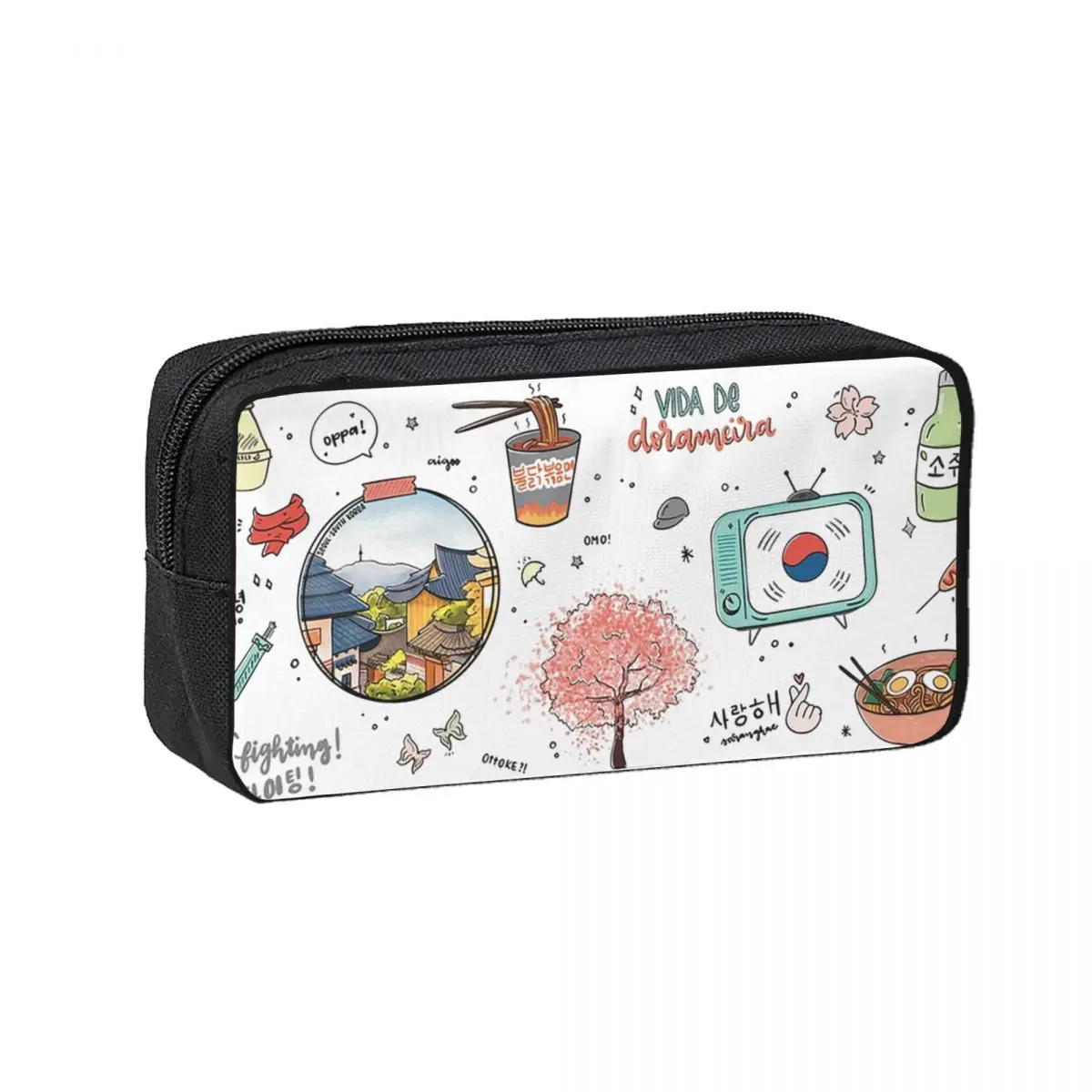 Estuche para Lápices con Diseño de Flor de Cerezo Coreana, K-drama, Dorama, Drama Coreano, Soju, para Estudiantes, Bolsa para Lápices, Portalápices