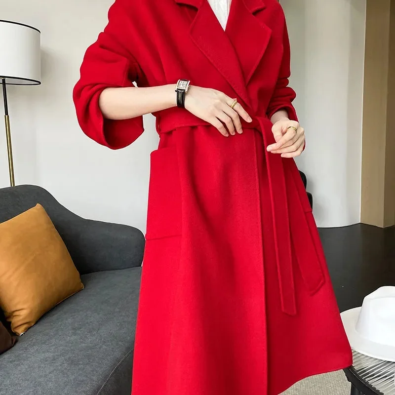 Fashionable Double-sided Cashmere Woolen Coat For Women Slim Fit Mid-length Outerwear 2025 New Autumn Winter