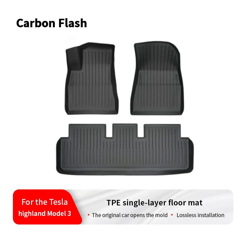 

Карбоновые накладки на пол для Tesla Model 3 Highland 2024-25 (для водителя, пассажира и заднего ряда), пластиковые, TPE, однослойные.