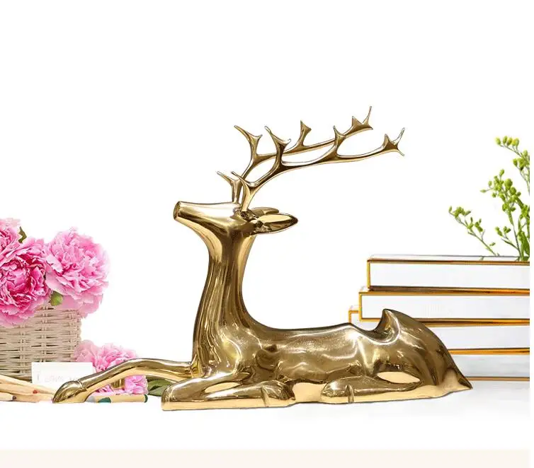 High-grade-TOP Master ART # HOME office TOP GOOD decorative art# handmade Auspicious lucky brass deer statue Sculpture wine rack