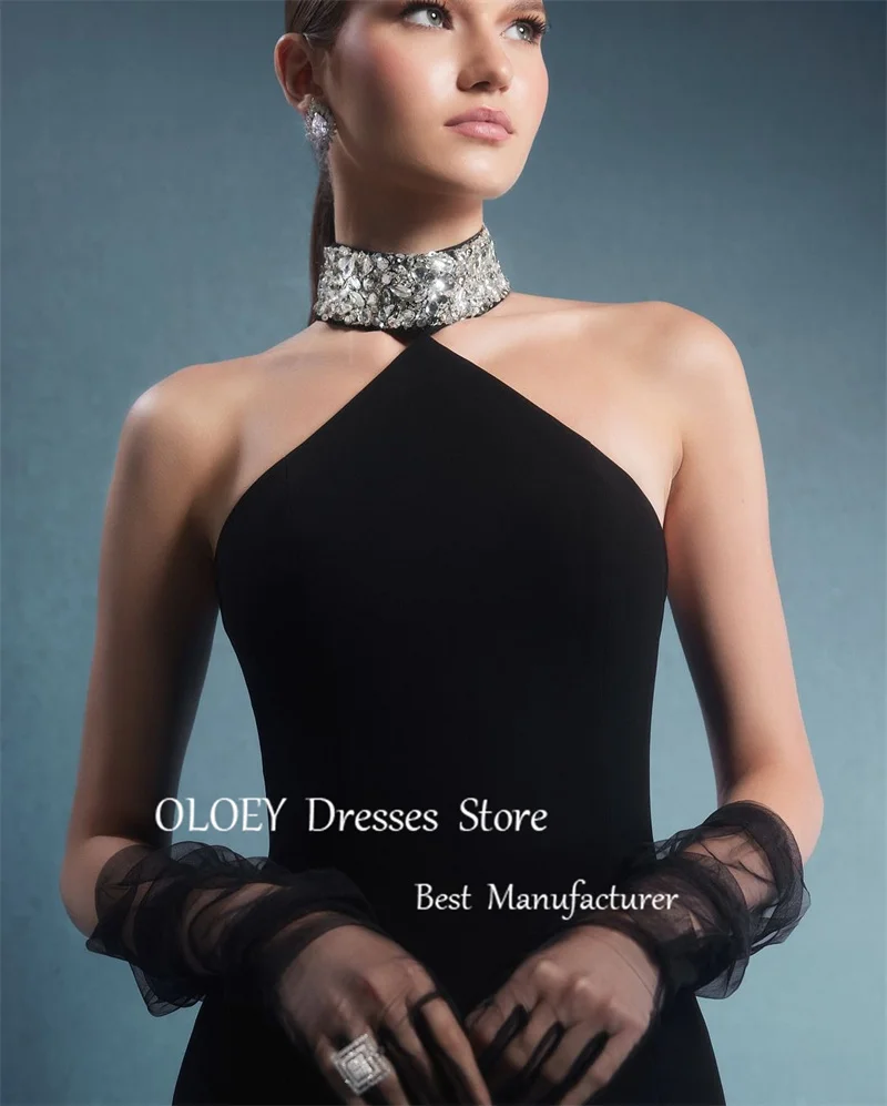 OLOEY-Vestidos de Noche de sirena con cuentas brillantes para mujer, vestidos de fiesta de cristal con abertura alta, cuello alto, ocasión Formal, Dubai, Árabe