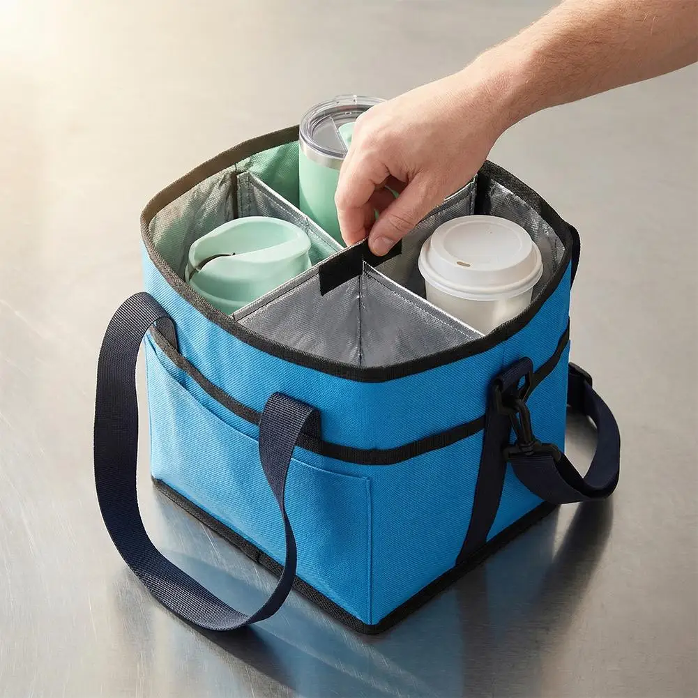 Oxford Cloth Bottle Carrier Bag 4 Bottle Capacity Front Pocket Storage Adjustable Shoulder Strap Removable Divider