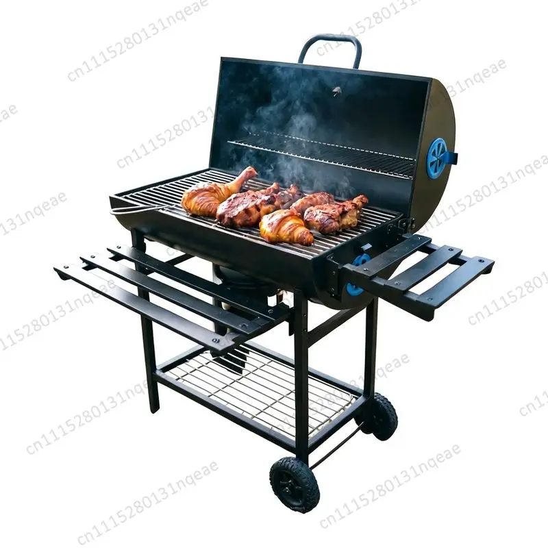 Modern Heavy-duty Iron Charcoal Barbecue Grill, Backyard Garden, Bucket Trolley, with Folding Table