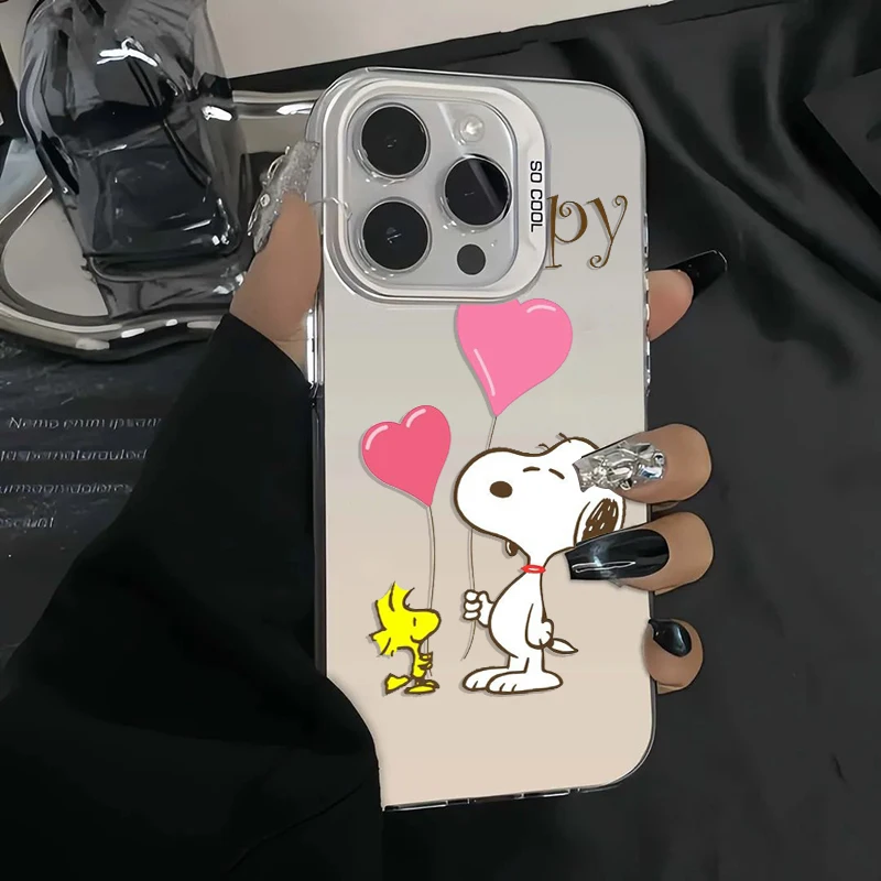 Comic S-Snoopy Art For iPhone Apple 15 14 13 12 11 XS XR X 8 7 Pro Max Plus Colorful Silver Shockproof Phone Case Shockproof