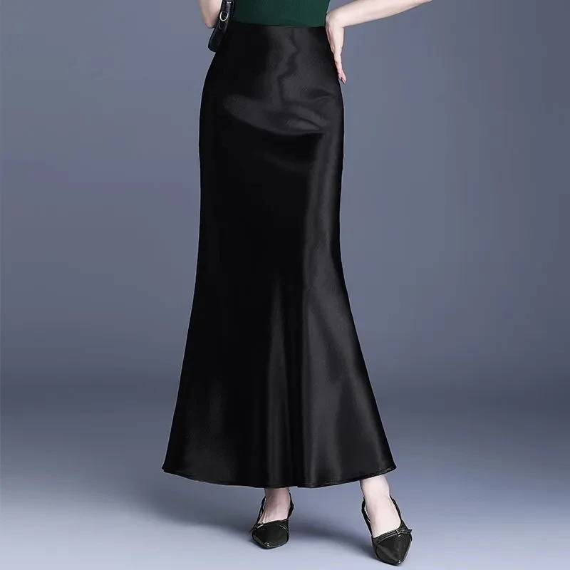 

Acetate Satin Temperament High Waist Skirts Summer New Women Long Mermaid Long Skirt High End Elegant Slim Maxi Fish Tail Skirts
