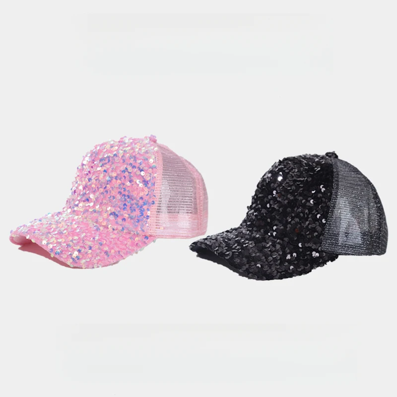 Sequin Mesh Cap Women Korean Style Trendy Summer Baseball Caps Kpop Street Dance Breathable Adjustable