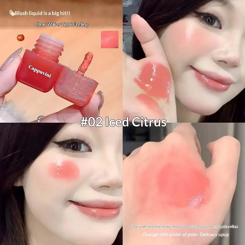 Cappuvini Mini Moisturizing Liquid Blush Long-Lasting Easy To Apply Naturally Breathable Energetic Sweet Cheek Rouge Blusher