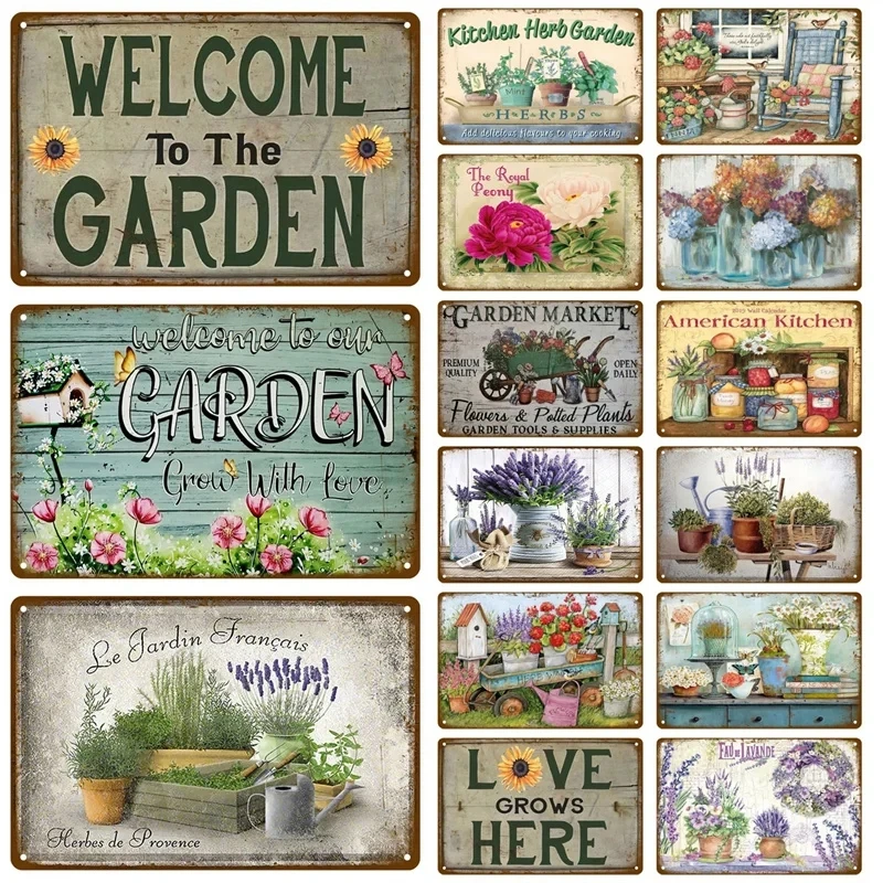 Retro Blumen Blechschild Garten Metallschild Vintage Gartenclub Außen- und Innenbereich Wanddekoration Dekorative Plakette Bauernhof