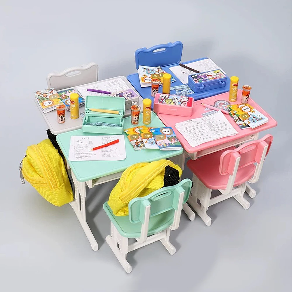 1:12 Schaal Miniatuur Poppenhuis Simulatie Student Bureau Klaslokaal Speelhuis Model School Bureau Kleine Pennenbakje Accessoire Speelgoed