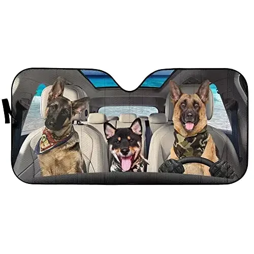 Cute Puppy Go to The Beach to Play Windshield Sun Shade Dog That Drives Foldable Uv Ray Reflector Front Window Sun Shade Visor C