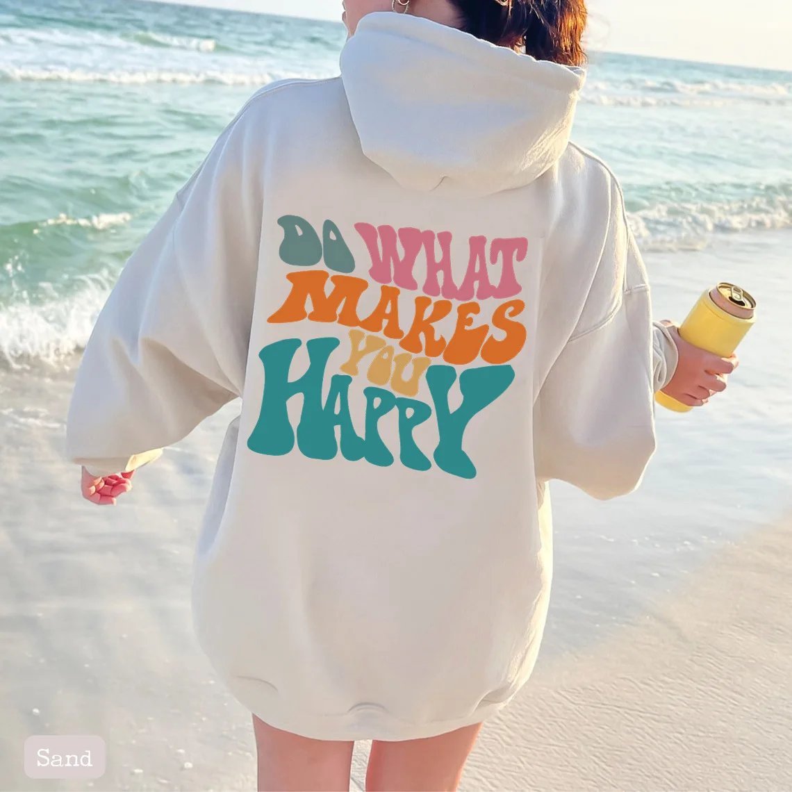 DO WHAT MAKES YOU HAPPY Jesienna moda Luźny top Jednolity kolor Bluza z kapturem z włókna poliestrowego Unisex Prosty Casual