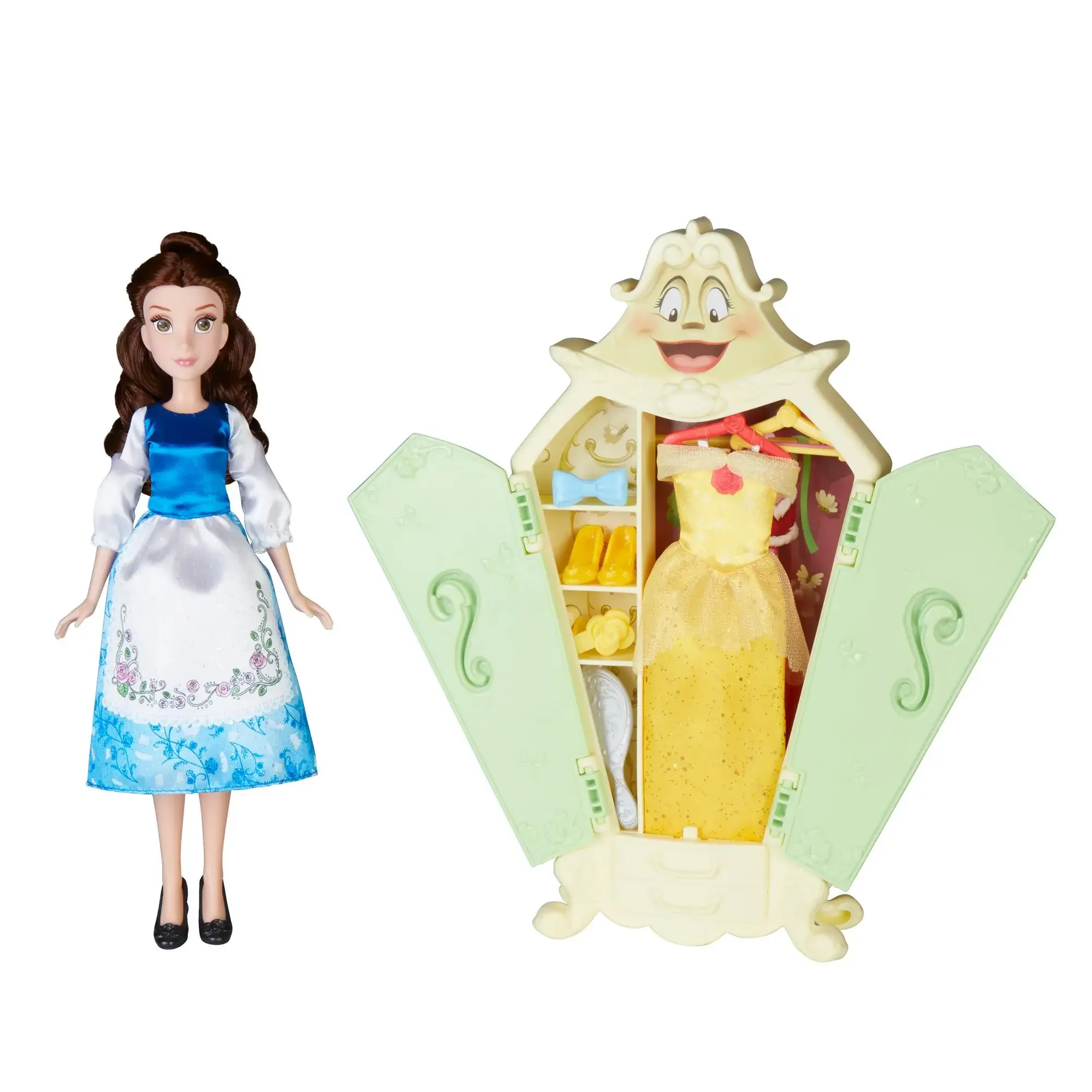 Disney princesa coleção belle guarda-roupa estilo conjunto moda vestir-se bonecas meninas jogar casa brinquedos presentes de aniversário para meninas