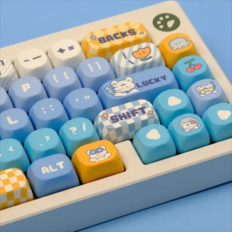 Surfing Bear Keycaps 142 Key PBT Thermal Sublimation Cute MOA Profile Customized Keycaps Gaming Mechanical Keyboard Accessories