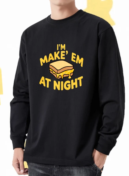 

T shirt for men autumn High quality Basic Long sleeves Graphic tee I'm Make' Em At Night Y2k jerseys Printed t shirt 90s vintage