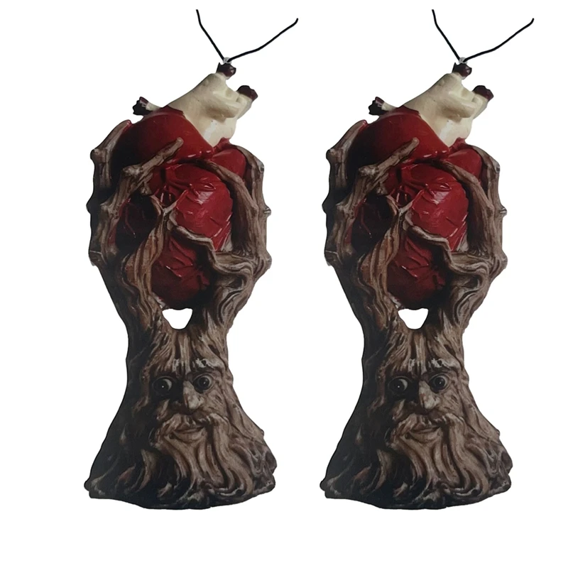 2PCS Halloween Heartroots Ornaments Red Anatomical Heart Tree Statue Craft Desktop Horror Decoration