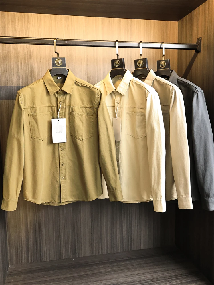 

Waed 00 Хлопок Heavyweight l Мягкий длинный свек Повседневный воротник irt для мужчин Осенний американский ретро-дизайн свободного покроя