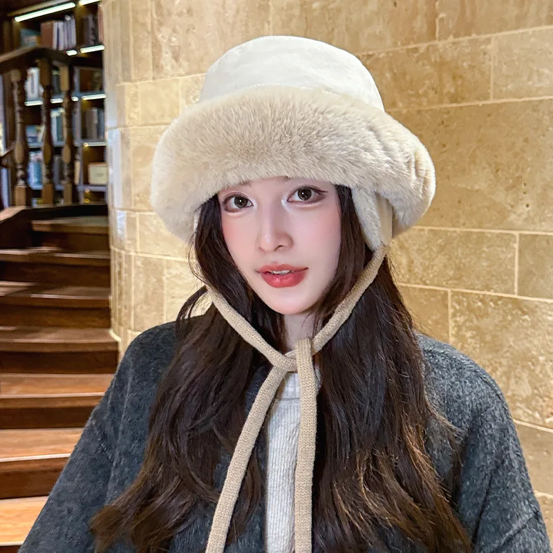 New Bomber Hats for Women Men Winter Warm Bucket Hat Hiking Hat Fur Cap Thick Outdoor Fluzzy Windproof Ear Protection Russia Cap