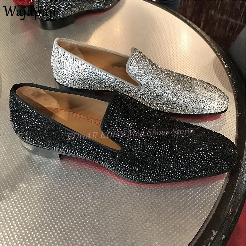 Luksusowe Shinny Crystal Męskie Buty Loafer Okrągłe Palce Wsuwane Moda Męska Wiosna Jesień Pokaż Ślub Impreza Pojedyncze Buty Sukienka
