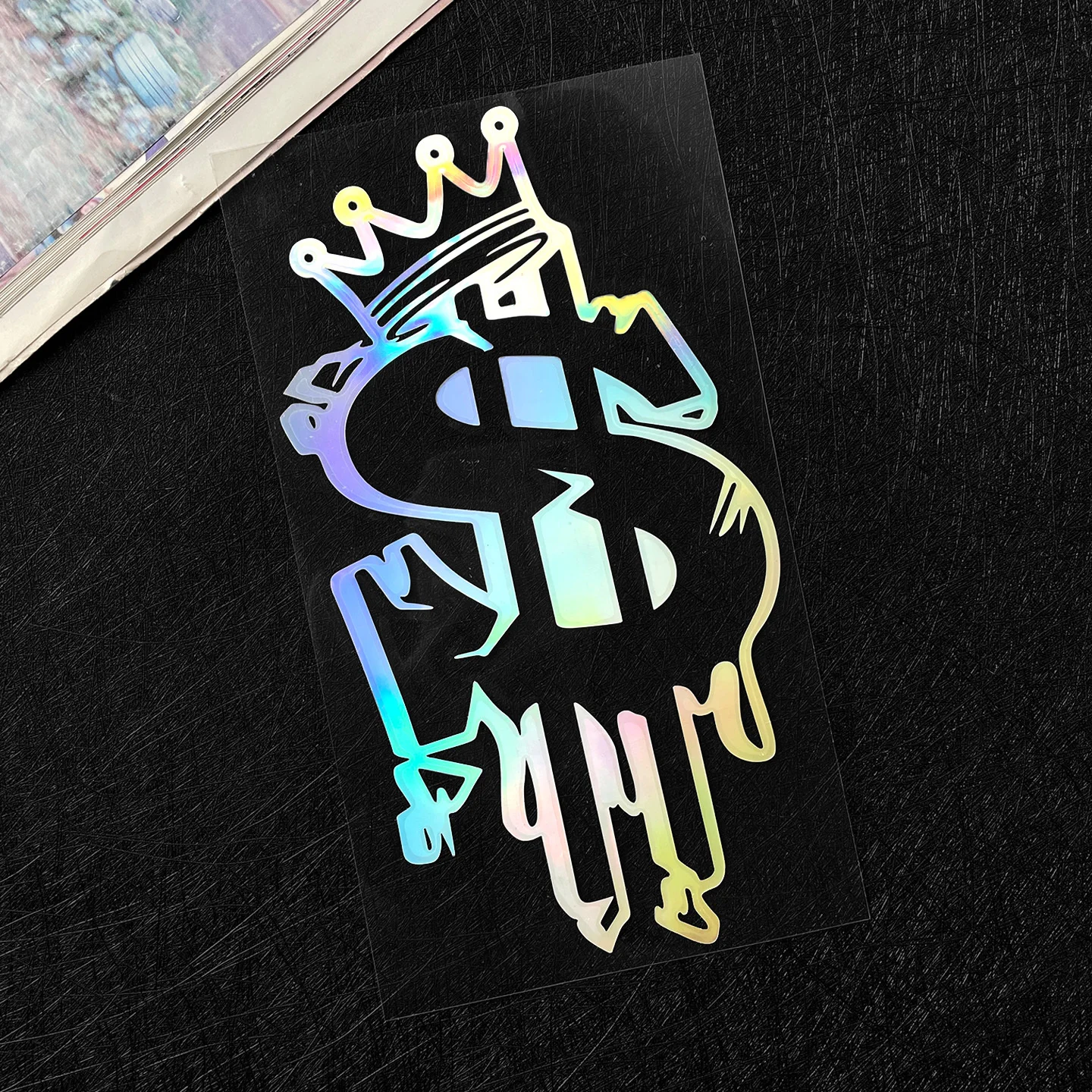 1Pc Crown Dollar Sign Vinyl Sticker, Waterproof Decal for Motorcycle Helmet Radiator Body DIY Modification Decor