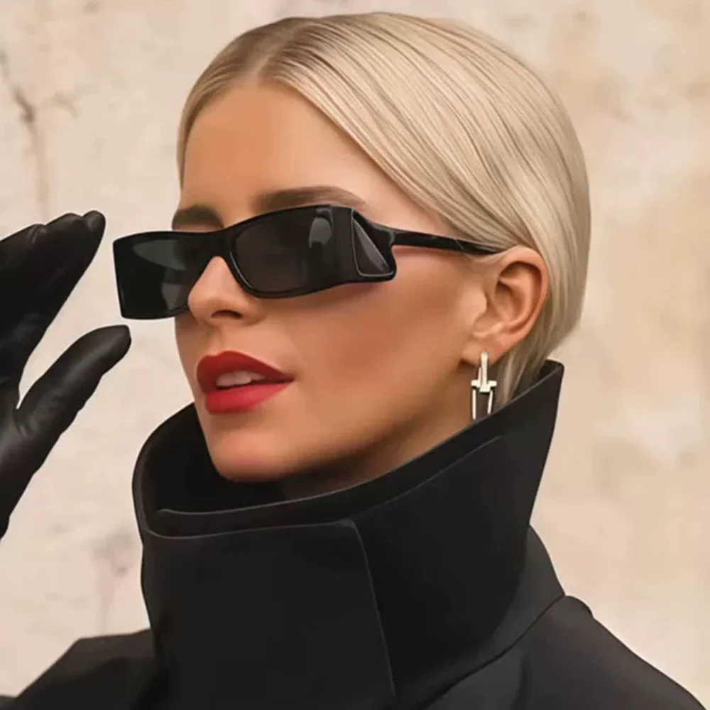 Fashion Luxury Personality Rectangular Small Frame Sunglasses Women Men Trending Punk Sun Glasses Designer Shades Black Eyewear