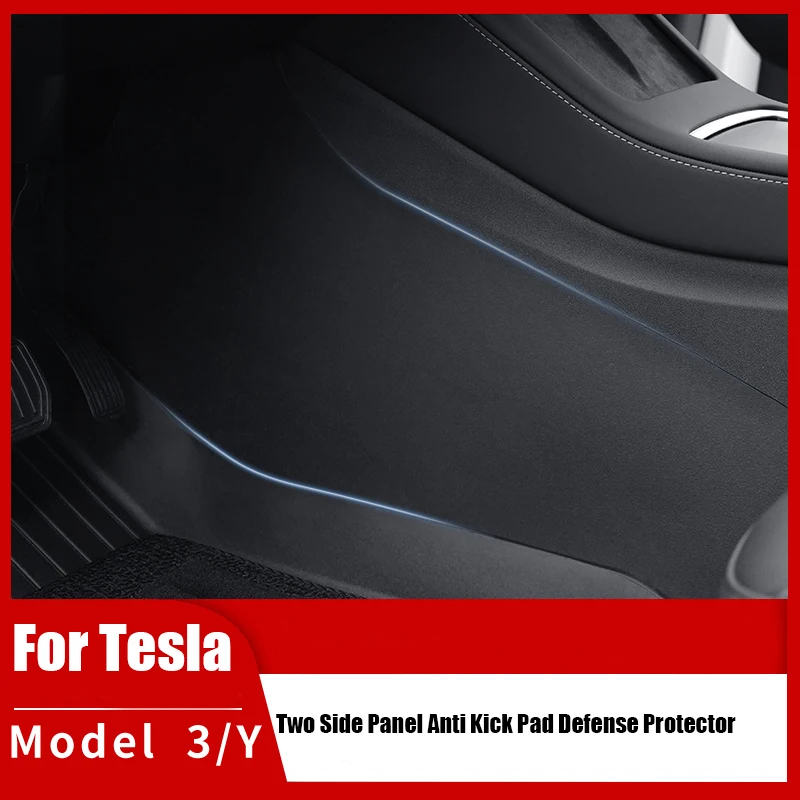 For Tesla Model 3 Y Center Console Two Side Panel Anti Kick Pad Defense Protector TPE Leather Sticker Foot Cover Car Accessories