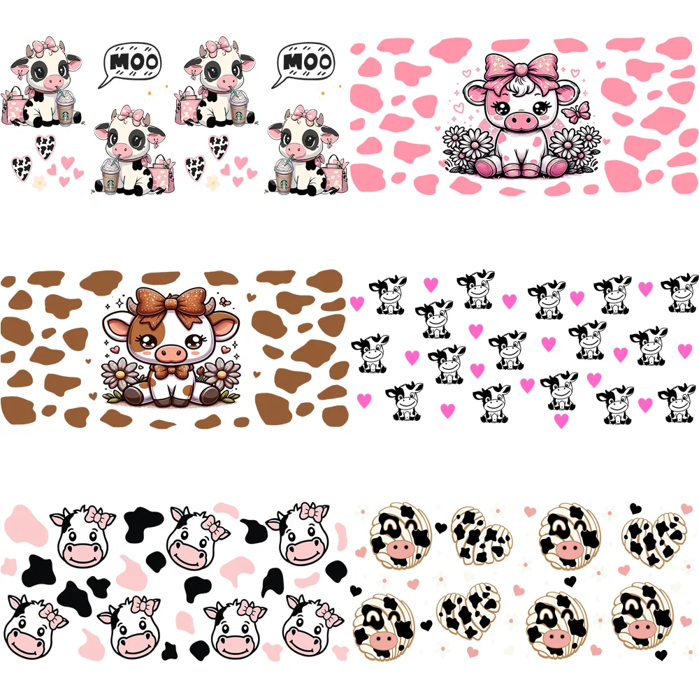 New Dairy Baby Cow Pattern 3D UV DTF Cup Wrap Fits 16oz Libbey Glasses Waterproof DIY Durable 3D Transfer Sticker Cup Wraps