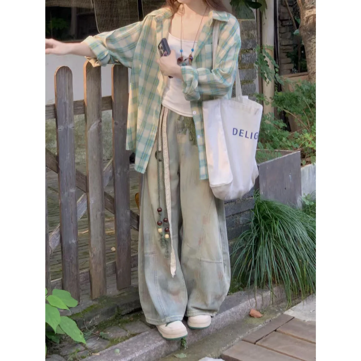 하이웨이스트 와이드 레그 진 여성용 가을 신상 루즈핏 슬림핏 바닥까지 오는 데님 팬츠