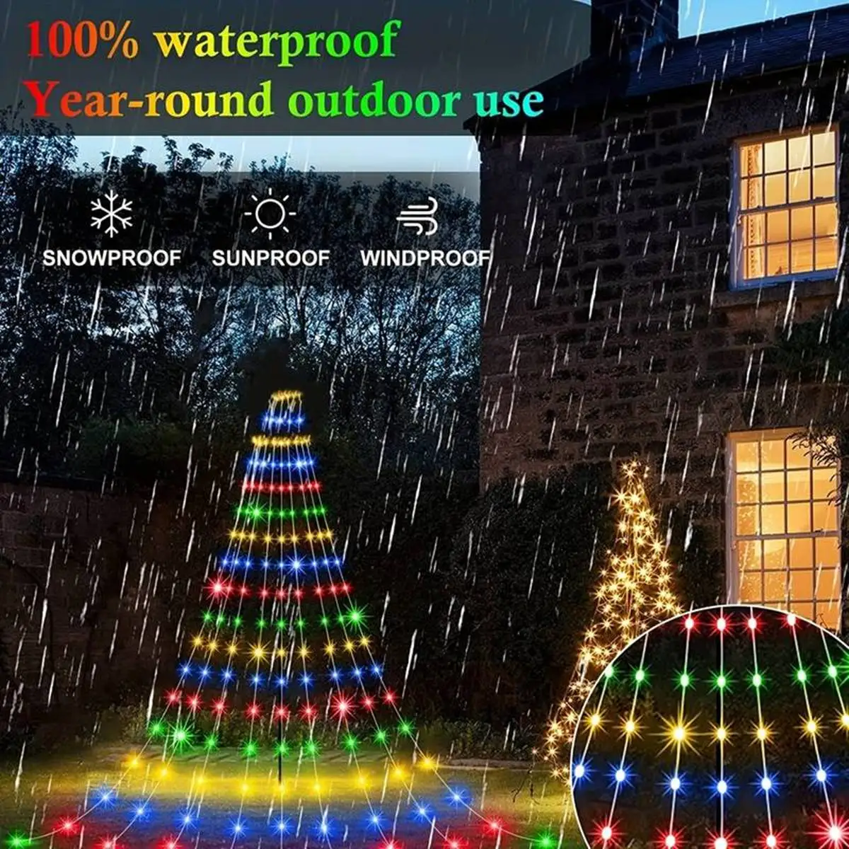 1PC 180LED Waterfall Tree Fairy Light USB Plug 8 Modes Window Curtain Icicle Light For Outdoor Garland Christmas Tree Decoration