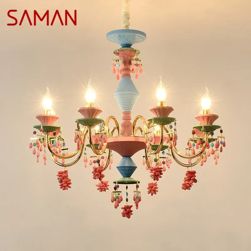 SAMAN Modern Color Crystal Pendent Lamp French Luxury Art Living Room Restaurant Bedroom Girl's Room Children's Room Chandelier