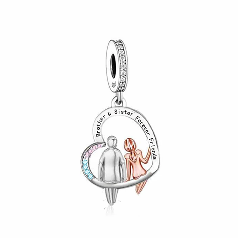 Huoonew Fit Original Pan Charm Armband, authentisches 925er Sterlingsilber, Perle „Zwei Schwestern umarmen sich, lieben sich“, für die Herstellung von Berloque – Detail 13