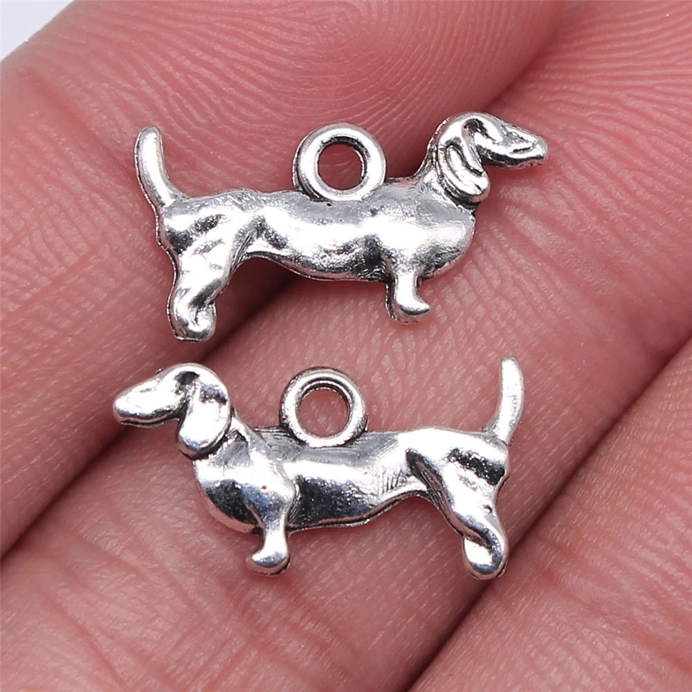 WYSIWYG 10pcs 10x18mm Antique Silver Color Dachshund Dog Pendant Charm Dog Pendant DIY Dachshund Dog Pendant