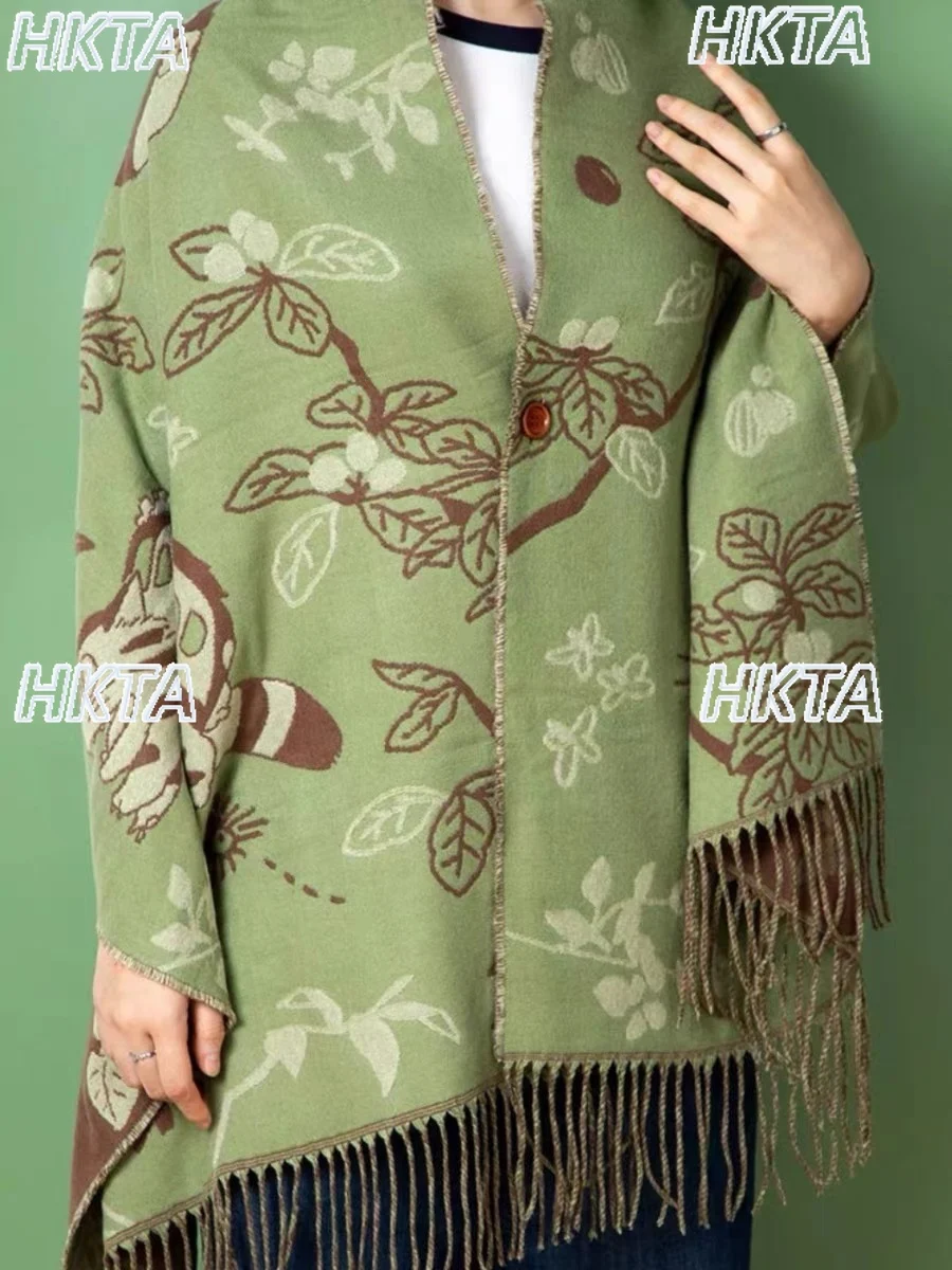 

Japanese Style Scarf Shawl Button Anime Scarves Office Vacation Shopping Fashion Thick Double-Sided Winter Warm Scarf Dual-Use