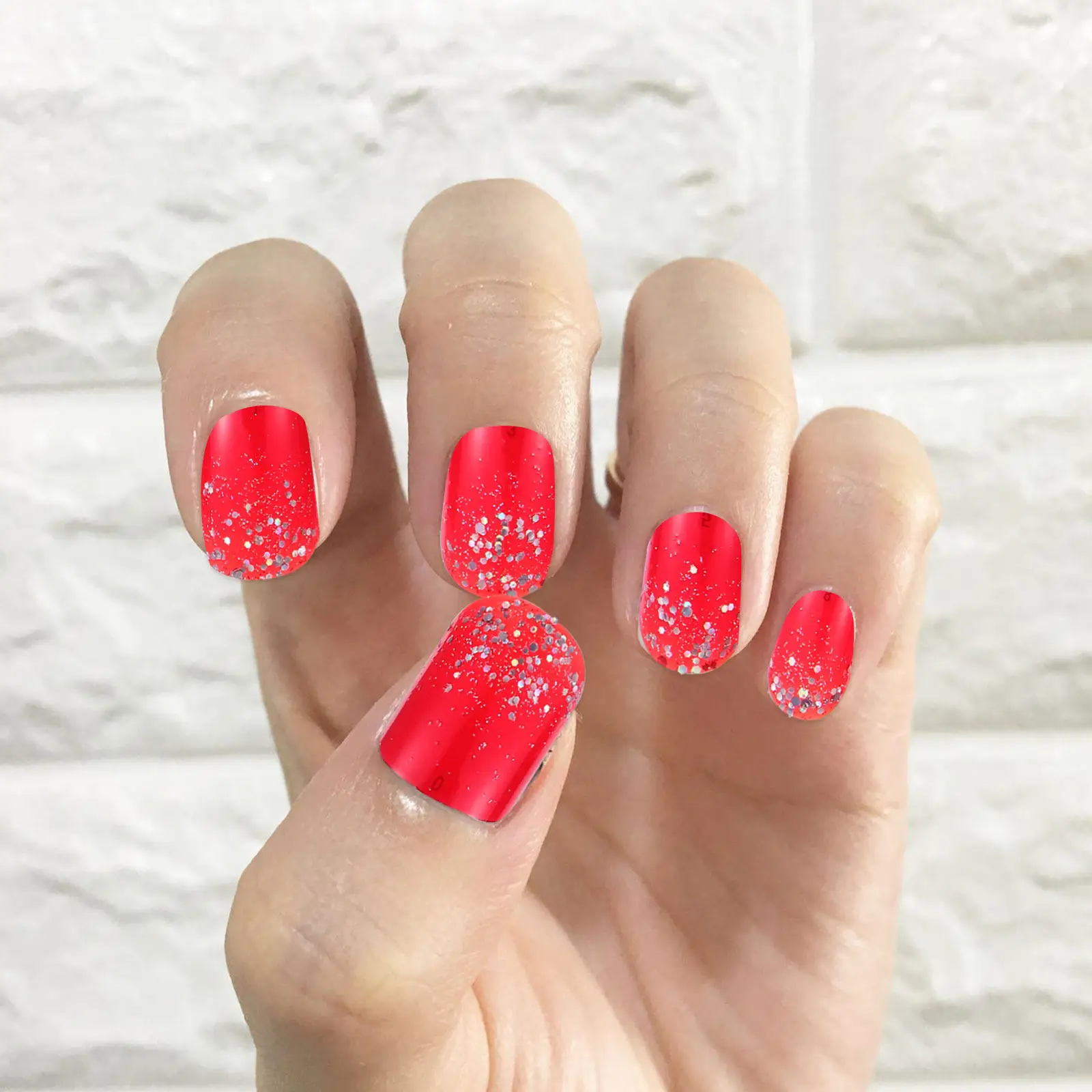 

48Pcs Red Glitter False Nails Short Square Full Cover Nail Art for Women Party Wedding Prom Daily Use False Nail