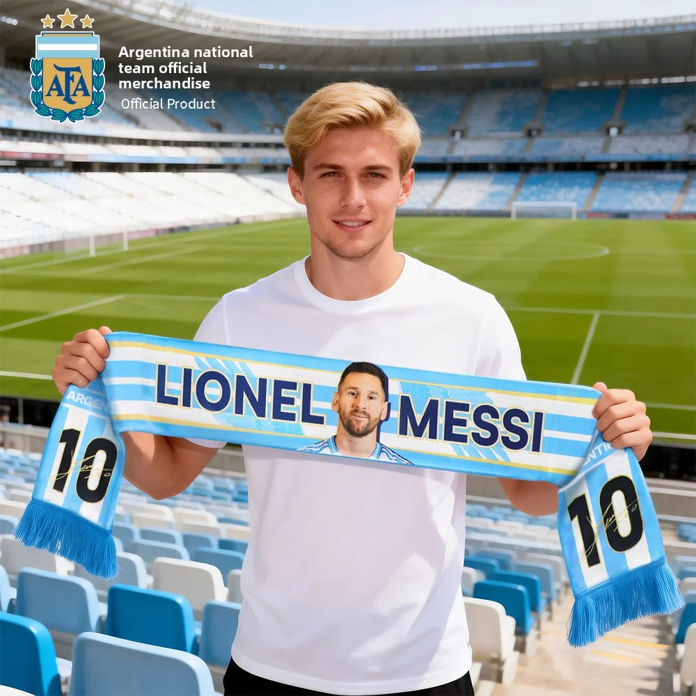 Official Licensed Argentina National Team Messi No.10 Cheer Scarf Banner, Fan Merchandise for Match Viewing, Collection & Gifts