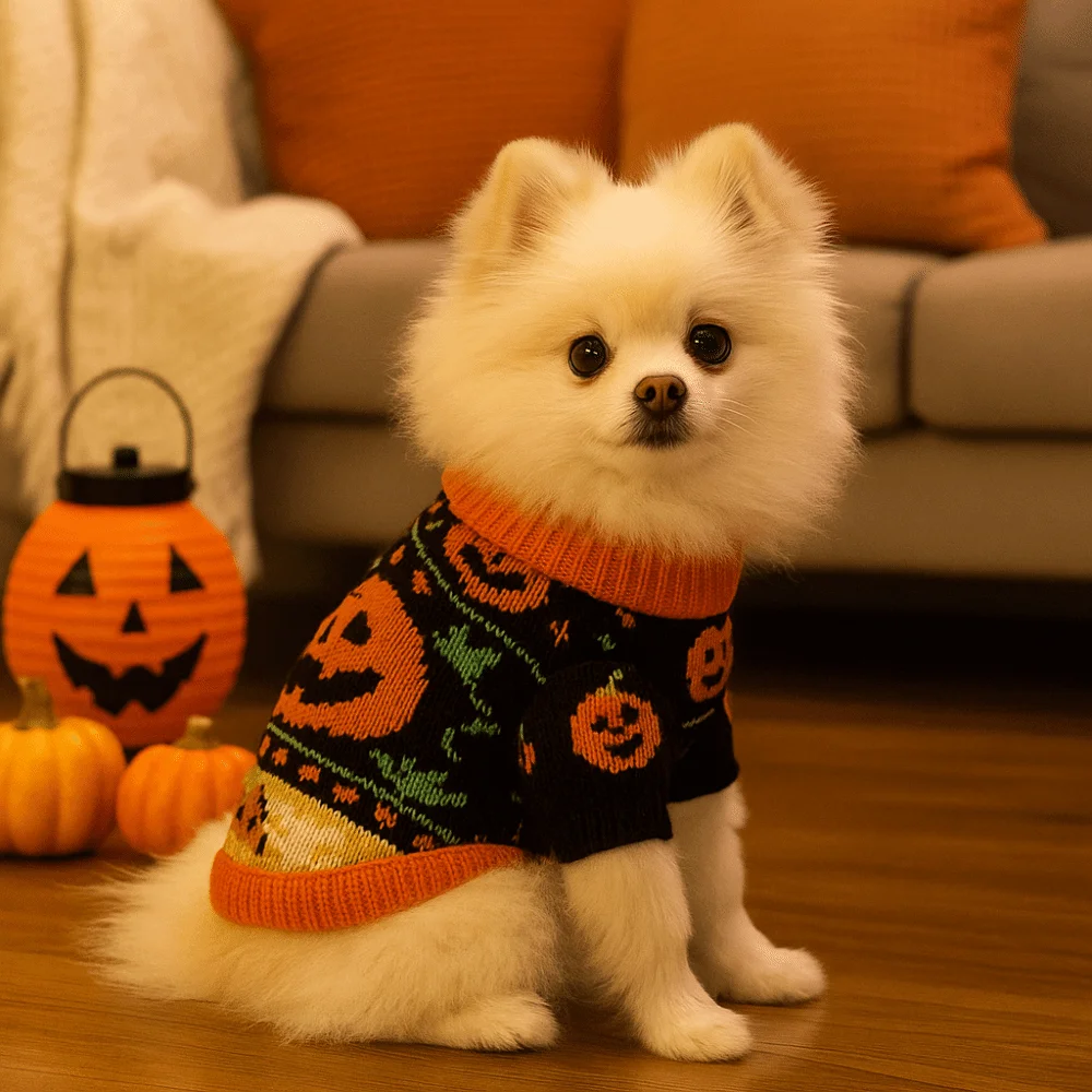 Turtleneck Design Halloween Dog Sweater Warm Pumpkin Costume Pumpkin Pet Sweater Soft Comfortable Cat Sweatershirt Small Dogs - Image 4