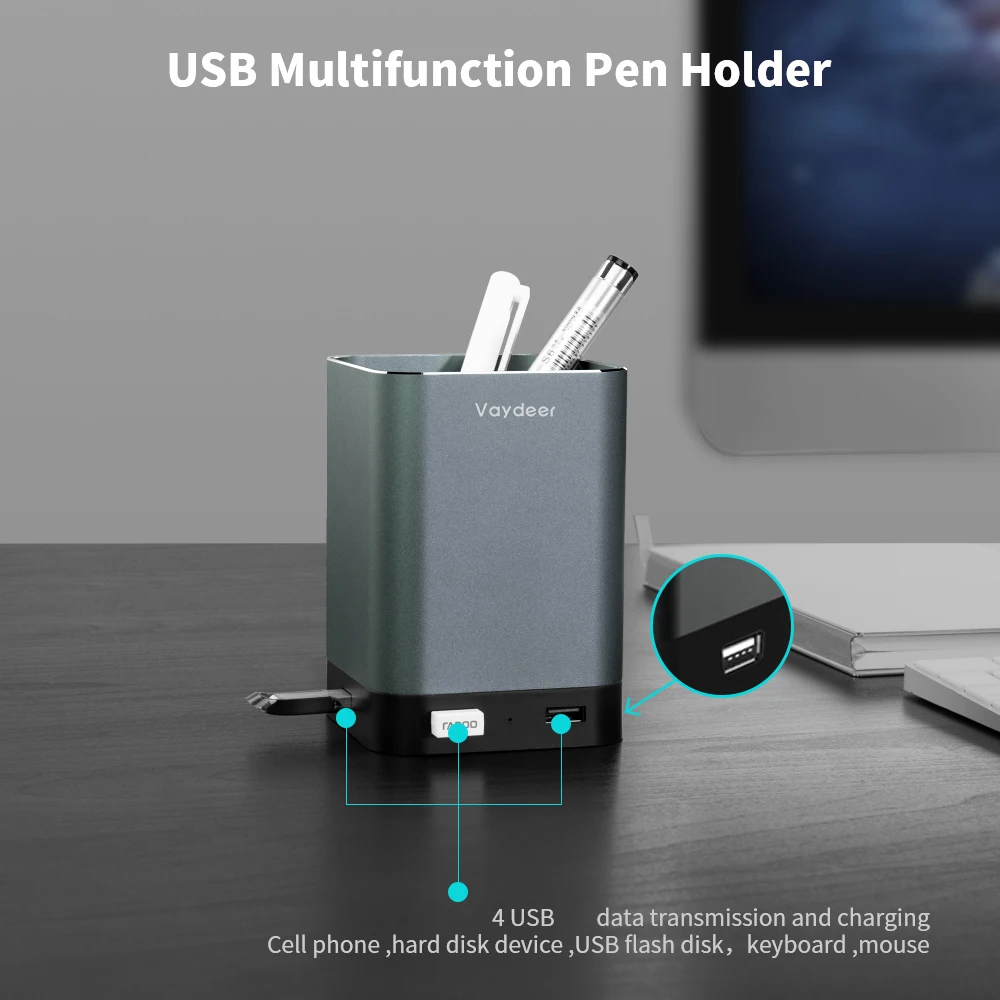 Imagem -05 - Portas Usb Desktop Pen Holder Docking Station de Alumínio para Macbook Air Pro Computador Portátil pc Usb Hub Pen Container Organizer 4