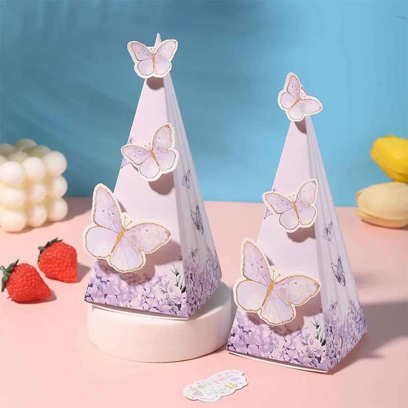 10/20Pcs Cartoon Schmetterling Papier Süßigkeiten Geschenk Box Dreieck 3D Schokolade Hochzeit Gunsten Geschenk Verpackung Box Geburtstag Party Dekoration – Detail 5